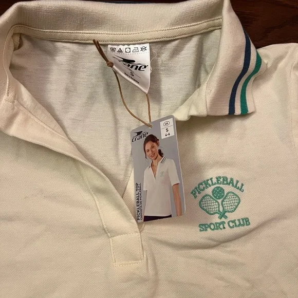 Cream Crane Women’s Pickle Ball Polo Shirt with Green Accents Size Small NWT - Picture 3 of 6